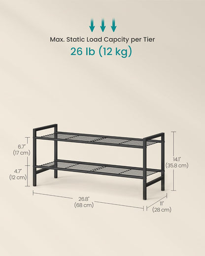 SONGMICS Metal Shoe Rack, Free Standing Shoe Organizer for Entryway Closet Garage Small Spaces, Heavy-Duty Slim Steel Storage Shelf, 8-Tier, Fits 16-24 Pairs, Bronze ULMR028A01
