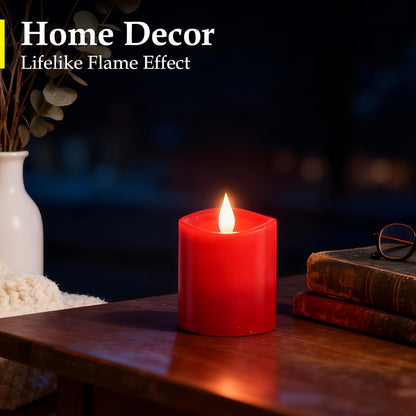 3"x4" Flickering Flameless Battery Candles with Timer, White Realistic LED Pillar Candles, Set of 2 Large Remote-Operated Candles for Home Indoor/Outdoor & Holiday Decor