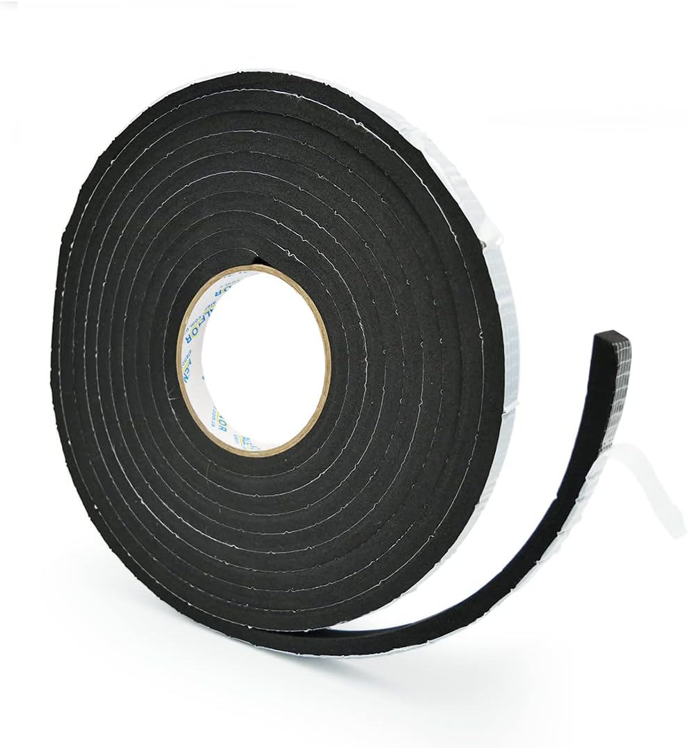 Alenor EPDM Black Foam Insulation Tape Self Adhesive 1/8"x1" x 50' Ft –Pack of 1- Weather Stripping for Doors & Windows,Soundproofing,Door Seal,Weatherstrip,Pipe Cooling,Air Conditioning Seal Strip
