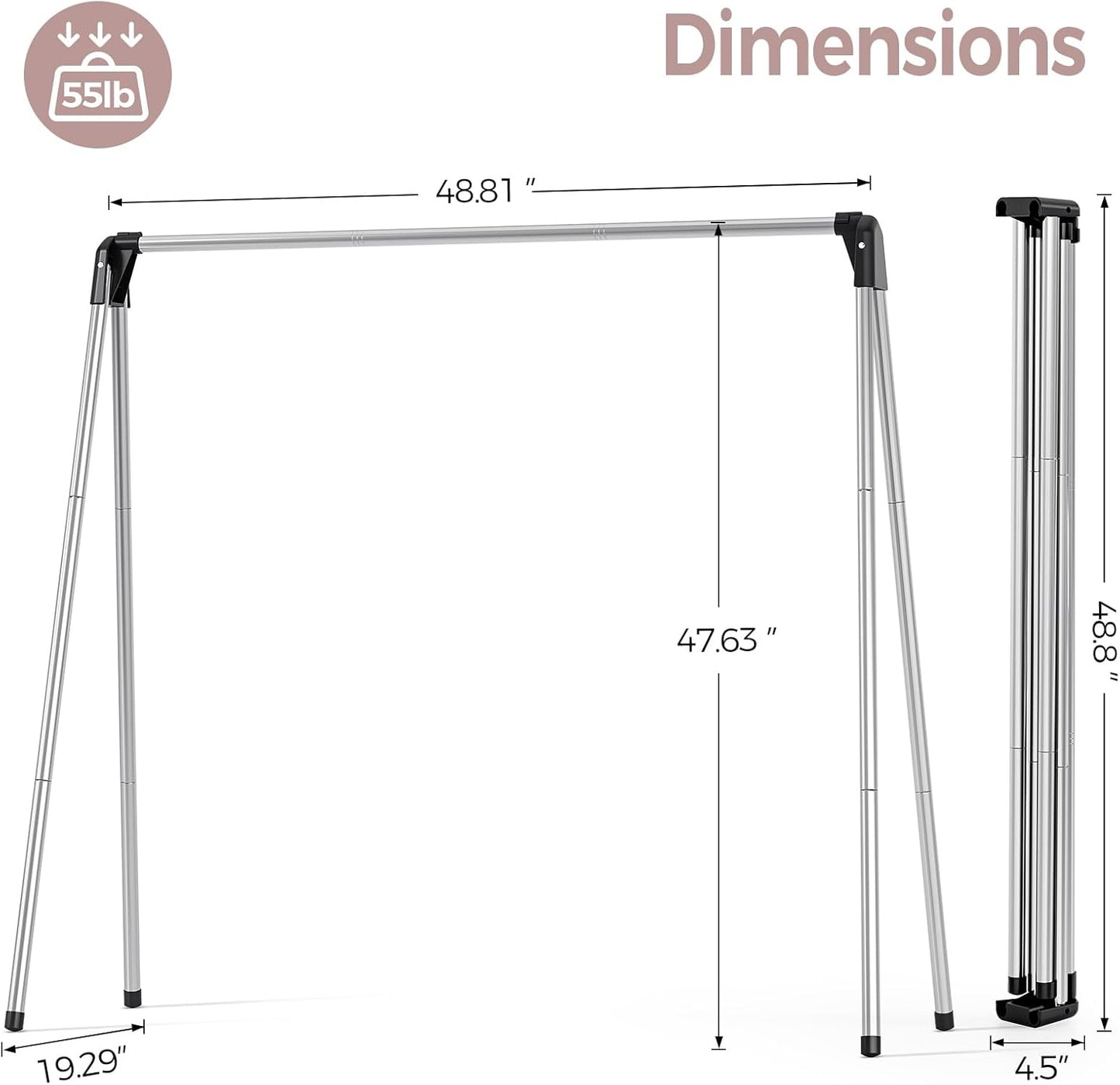 TOOLF 55 Inch Stainless Steel Collapsible Clothes Drying Rack | Drying Rack Clothing, Non Slip Foot Pads, Indoor Outdoor Use, Garments, Sweaters, Towels, Delicate Laundry Daily Wear