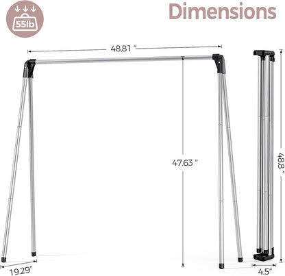 TOOLF 55 Inch Stainless Steel Collapsible Clothes Drying Rack | Drying Rack Clothing, Non Slip Foot Pads, Indoor Outdoor Use, Garments, Sweaters, Towels, Delicate Laundry Daily Wear