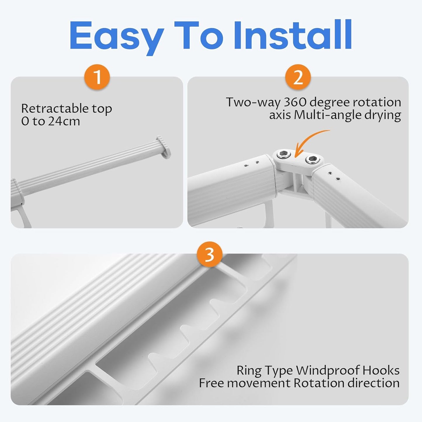 Foldable Wall Mounted Laundry Drying Rack, 3 Fold Retractable Clothes Drying Rack, Durable Clothing Hanger Rack for Laundry Room, Balcony, Bathroom (White)
