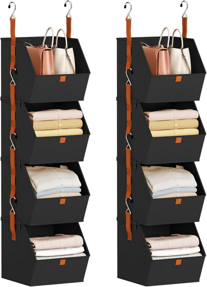 Homsorout Hanging Closet Organizer 4 Tier - Clothes Hanging Shelves, Space-Saving Closet System, Fabric Storage Bins Bedroom Organization, Collapsible Baskets for Home, Dorm, Rv, Beige