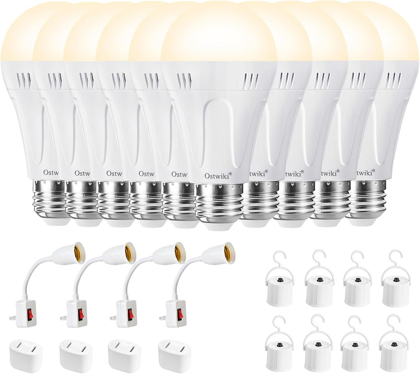 Ostwiki Rechargeable Light Bulbs,2 Pack Emergenecy Light Bulbs for Power Outage A19 E26 9W 6500K White Battery Backup Soft Light Bulb for Lamps Home Power Failure Hurricane,Blizzard
