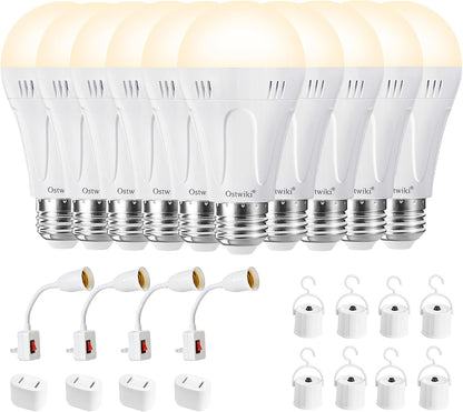 Ostwiki Rechargeable Light Bulbs,2 Pack Emergenecy Light Bulbs for Power Outage A19 E26 9W 6500K White Battery Backup Soft Light Bulb for Lamps Home Power Failure Hurricane,Blizzard