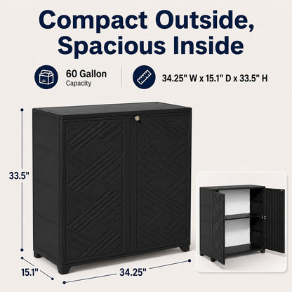 ADDOK Outdoor Storage Cabinet,60 Gallon Waterproof Resin Patio Storage Cabinet with 1 Adjustable Metal Shelf, Upright Outdoor Cabinet for Garden Tools, Pool Supplies, Toys, Porch and Garage
