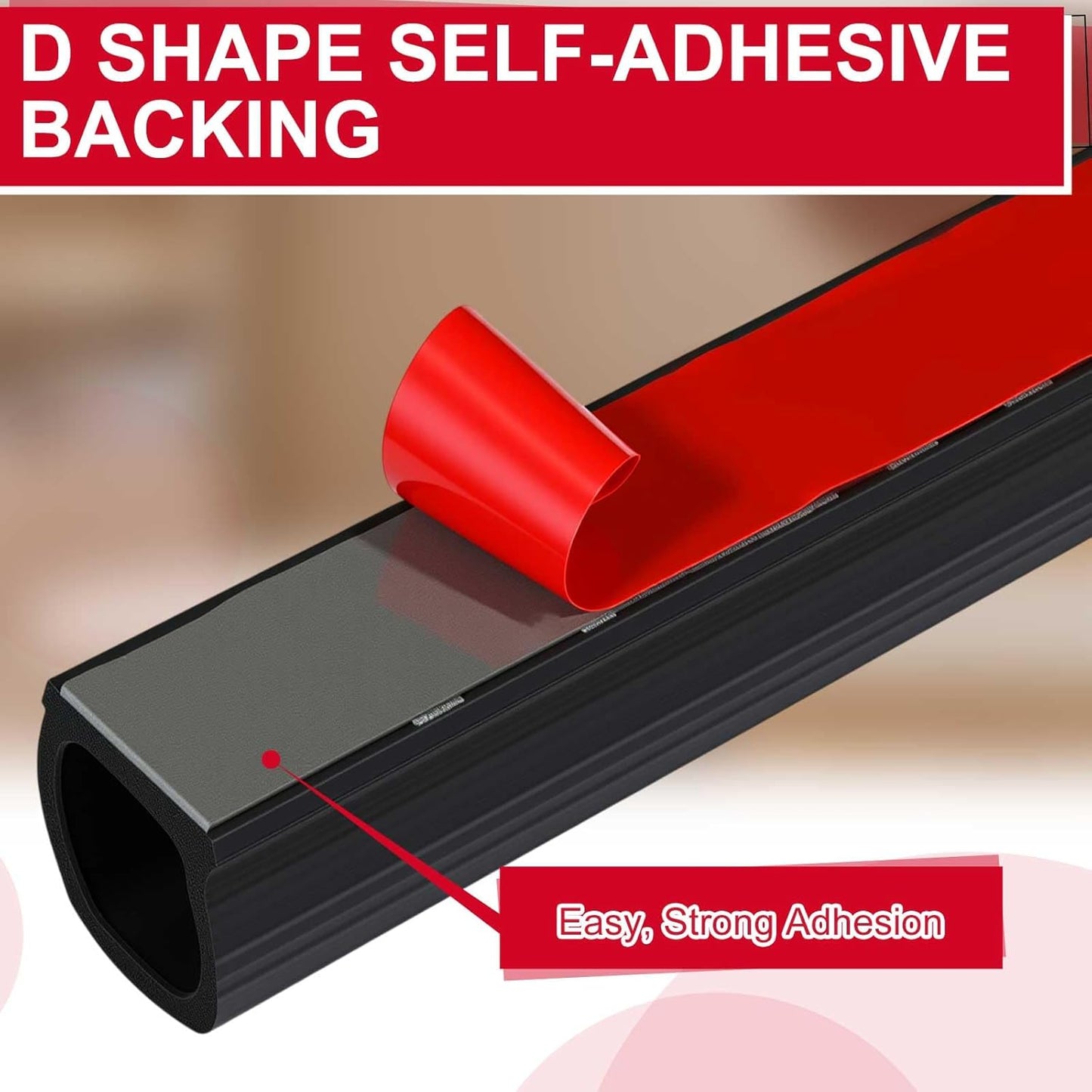 Pangda 10Ft D Shape Rubber Weather Stripping Foam Self-Adhesive EPDM Door Seal Strip for Noise Reduction Waterproof Dustproof for Cars Boats Truck RVs Windows Doors (3/4" W × 3/4" H)
