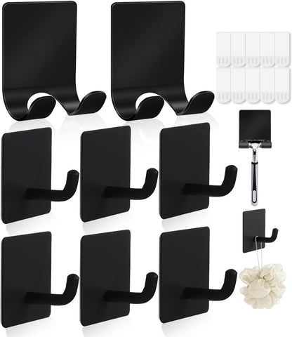 2 Razor Holder for Shower and 3 Adhesive Hooks with Removable Strips，Towel Hooks for Hanging，Wall Hooks for bathrooms，Removable Damage-Free Metal Shaver Holder，for Stockings，Decor，Robe
