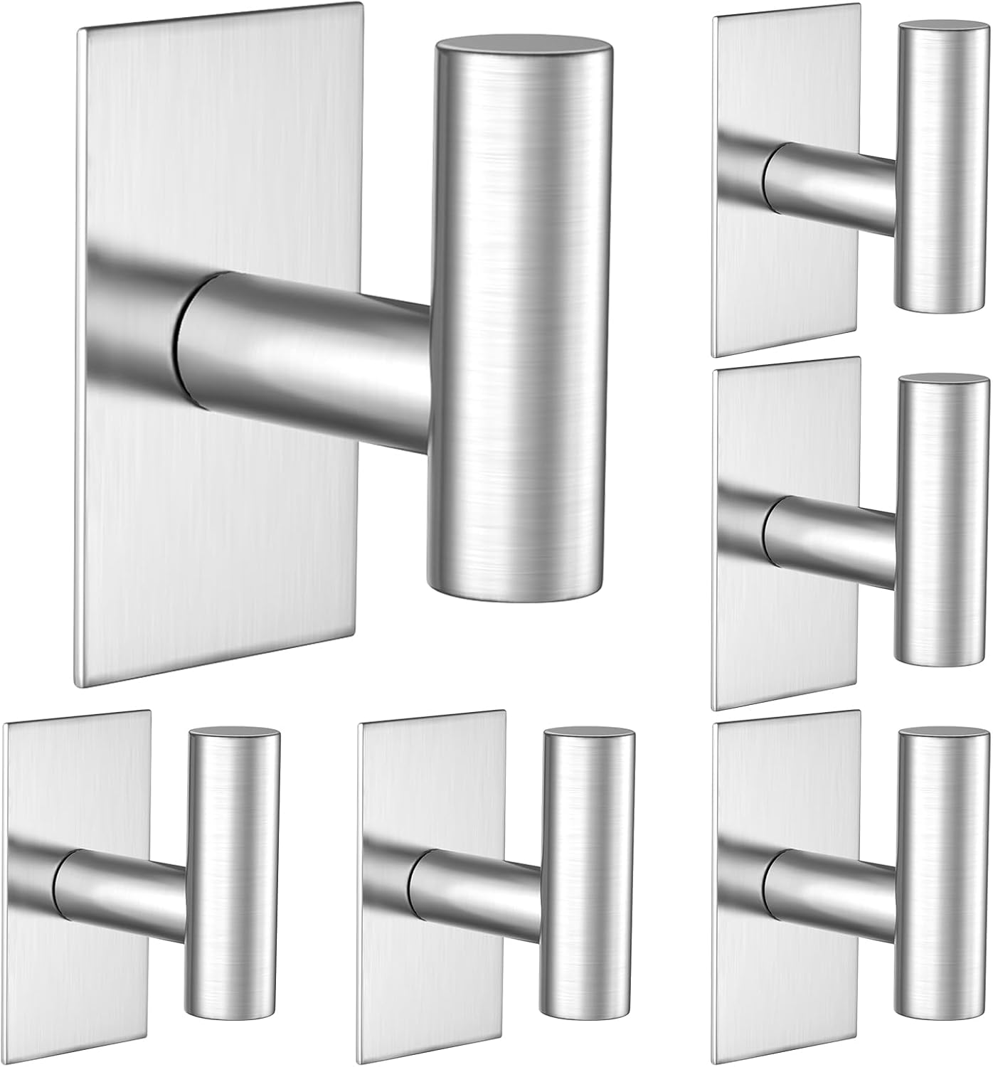 VAEHOLD Wall Towel Hooks, Heavy Duty Sticky Holder Waterproof Towel Hooks for Hanging Coat, Clothes, Closet Hook Wall Mount for Kitchen (Silver, 4 Pack)