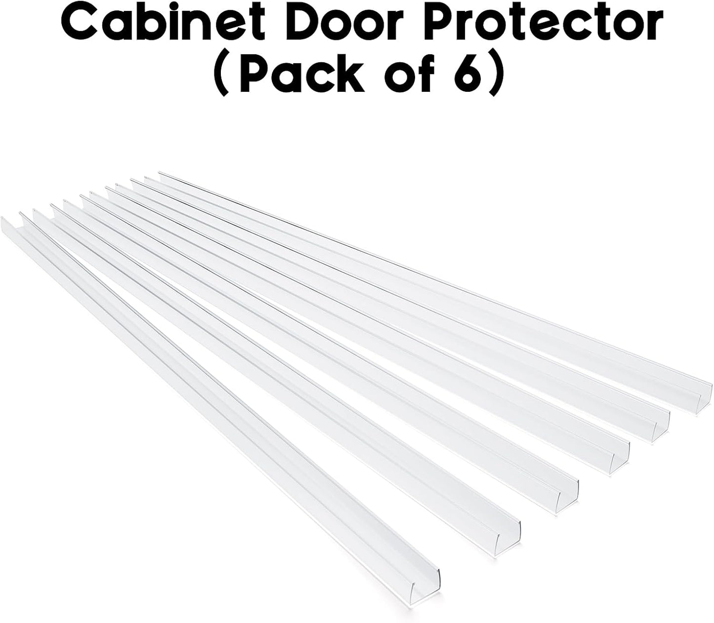 Cabinet Protector Edge Guard (Pack of 6), 17.7" Clear PVC Cabinet Edge Protectors for 3/4" Thick Kitchen Cabinets Doors – Slip-On No-Tool Sliding Installation