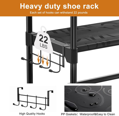 WOWLIVE 9 Tiers Large Shoe Rack Storage Organizer for Closet 50-55 Pairs Shoe Tower Unit Shelf Stackable Shoe Rack with Metal Pipes Plastic Connectors Black(SSS3B9)