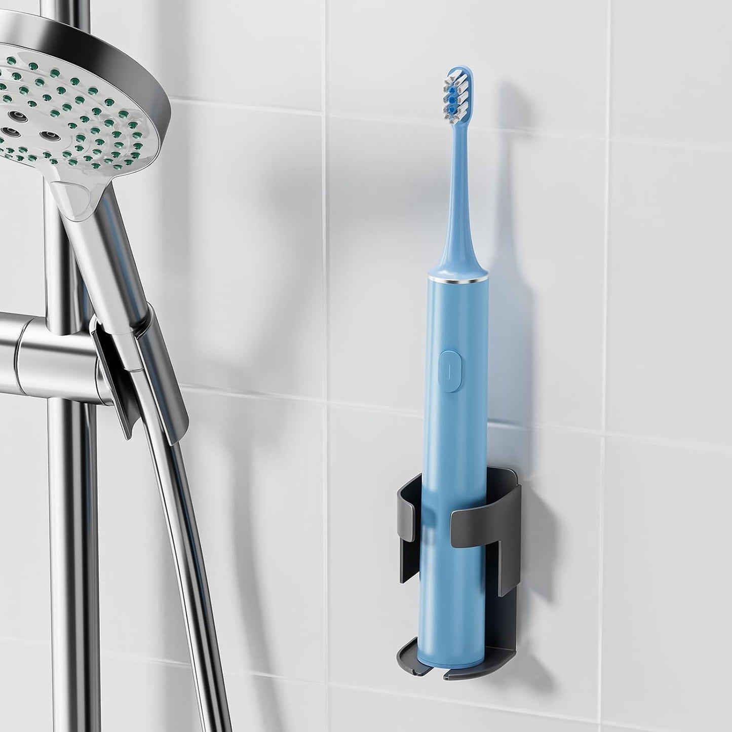 Adhesive Electric Toothbrush Holder Wall Mounted, Aluminum Black 2 Pack | Shower Tooth Brush Storage Organizer for Bathroom, Hanging Electric Toothbrush Storage Stand for Wall