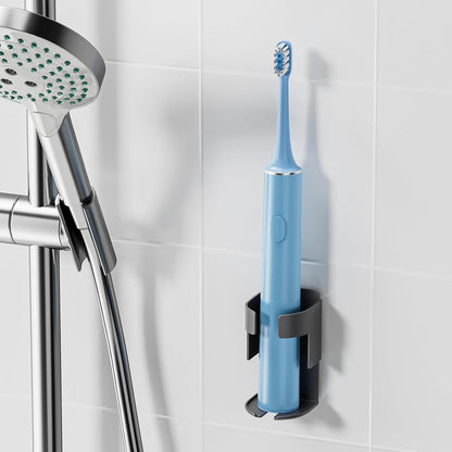 Adhesive Electric Toothbrush Holder Wall Mounted, Aluminum Black 2 Pack | Shower Tooth Brush Storage Organizer for Bathroom, Hanging Electric Toothbrush Storage Stand for Wall