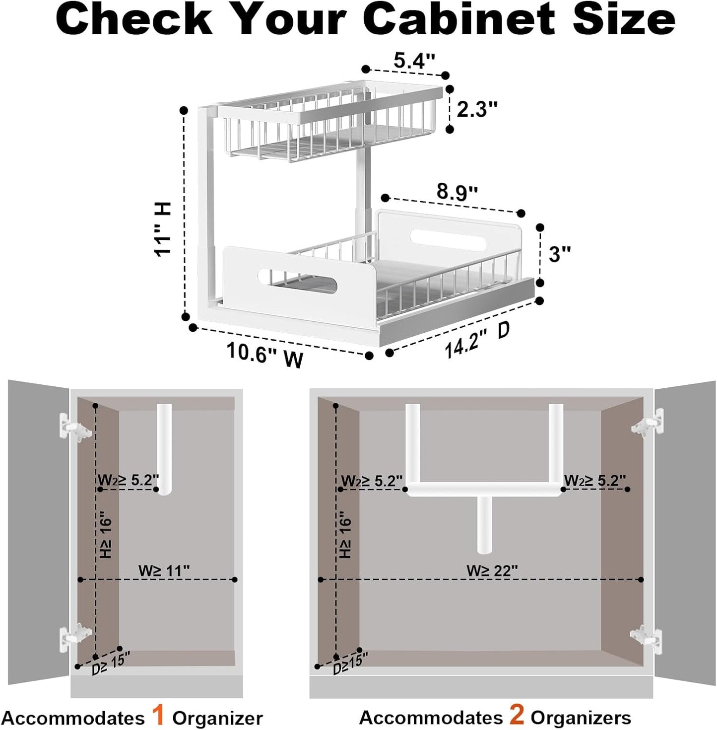 REALINN Under Sink Organizer, Pull Out Cabinet Organizer, 2 Tier Metal Slide Out Shelf with L Shaped Design for Kitchen, Bathroom, Laundry, and Utility Cabinet Storage for Deep Cabinets, White, 2 Pack