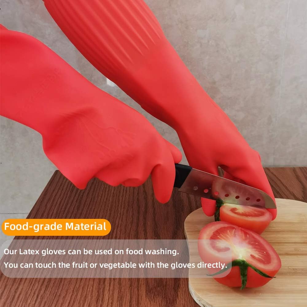 ThxToms Dishwashing Gloves, 2 Pairs Fleece Lined Rubber Dish Gloves for Washing Dishes, Waterproof Reusable Kitchen Cleaning, Long Cuff Anti Slip,Large