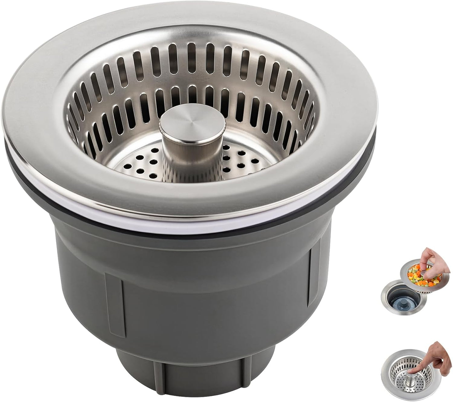 Hibbent Upgraded 3 In 1 Kitchen Sink Drain Strainer and Stopper Combo Assembly Kit, Stainless Steel Larger Anti-Clogging Basket, Pop Up Stopper Plug for US Standard 3-1/2 Inch, Brushed Nickel