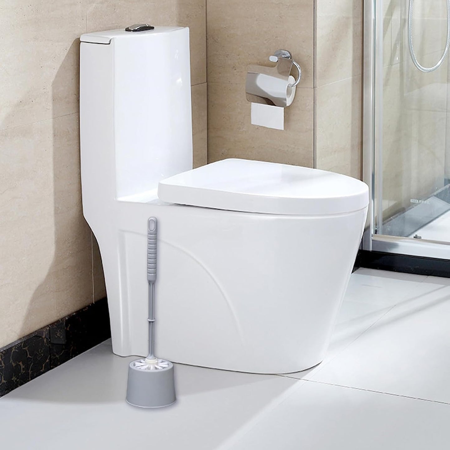 Toilet Brush and Holder Set Compact Toilet Bowl Brush and Holder for Under Rim, Durable Bristles, Toilets Cleaner Cleaning Brushs Toilets Scrubber Bathroom Accessories Cleaning Tools, Gray