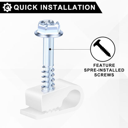Cable Clips with Screws Fastener 1/4 Inch (6 mm) - All Weather Wire Clips for Coaxial, Ethernet,Electrical Cables,Brick/Stucco Siding Clips, UV-Resistant for Outdoor Wall Mount,30 Pack,White