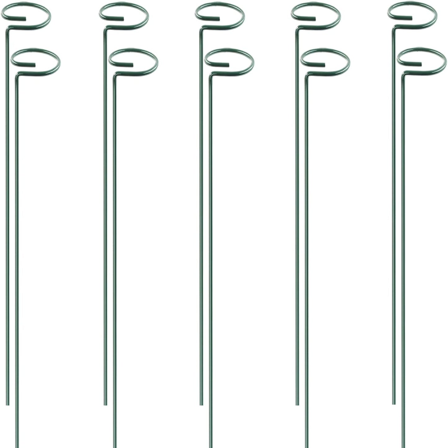 HiGift 17 inch Plant Support Stakes, 4mm Thick Garden Single Stem Flower Support Stake Amaryllis Plant Cage Support Rings with 10 pcs Plant Clips for Tomato Orchid Lily Peony Rose Flower Stem-5 Pack