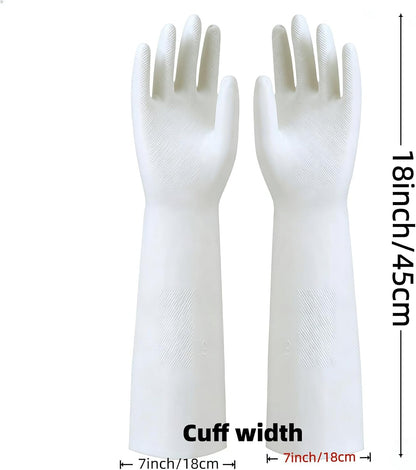 White Nitrile Rubber Gloves Large, Long Sleeve Thickened Reusable,18inch Household Cleaning, Dishwashing, Cooking