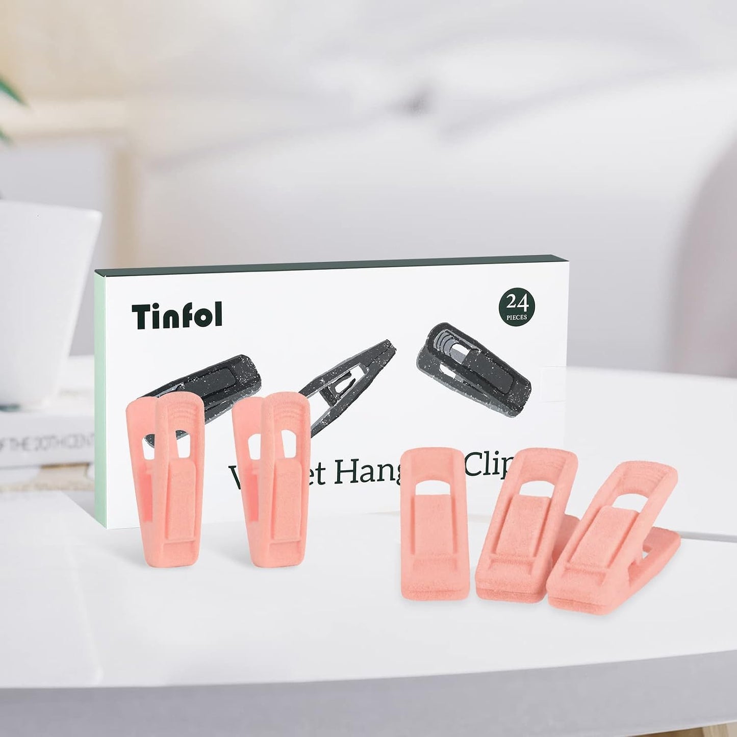 Tinfol Velvet Hanger Clips, 24 Pack Black Pants Hangers Clips, Large Opening Clothes Pin, Strong Finger Flocked Clip Perfect for Use with Slim-line Clothes Velvet Hanger
