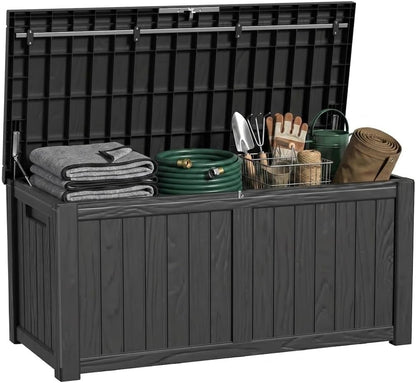 30 Gallon Outdoor Deck Box, Lockable Waterproof Outdoor Storage Boxes For Garden Tools,Indoor Cushions,Accessories Outside Storage Resin Weatherproof Container(Black)