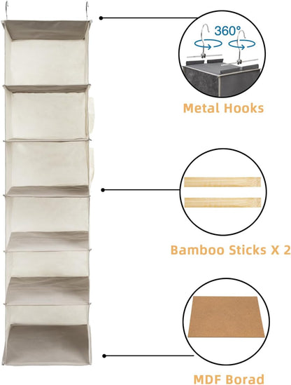 2 Packs Hanging Closet Organizer, 4-Shelf Closet Organizers and Storage with Side Pockets, Collapsible Hanging Shelves for Closet & RV & College Dorm,Beige
