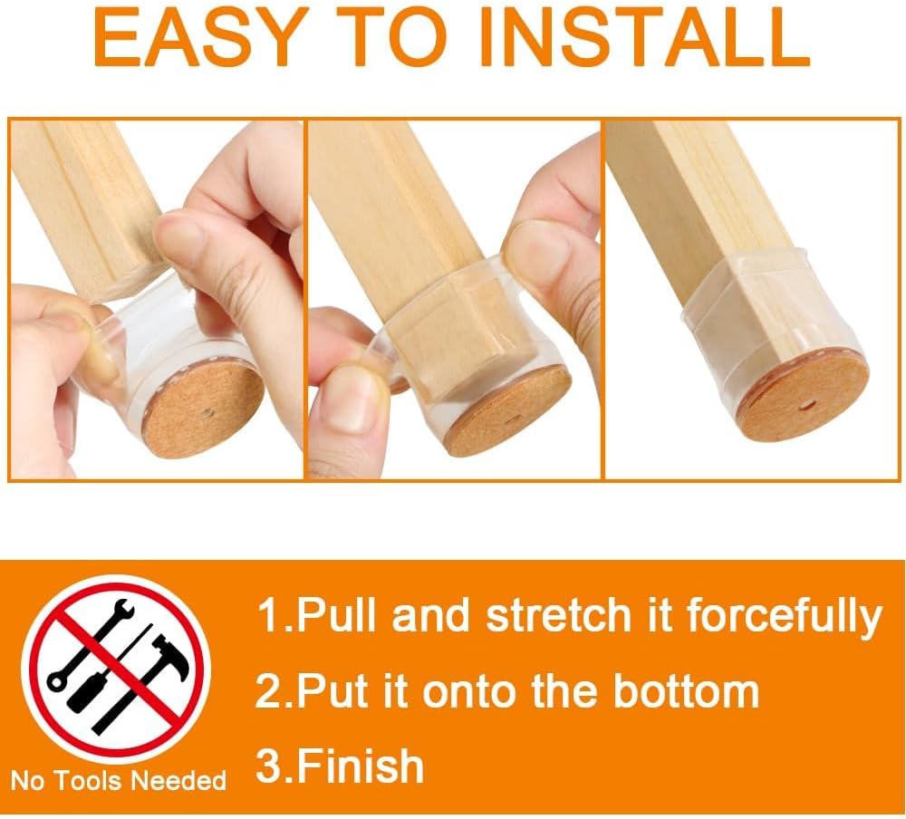 VIUME 24 Pcs Chair Leg Floor Protectors for Hardwood Floors Silicone Covers Felt Pads Furniture Leg Caps Anti-Scratch Reduce Noise Fit (1-5/16" to 2")