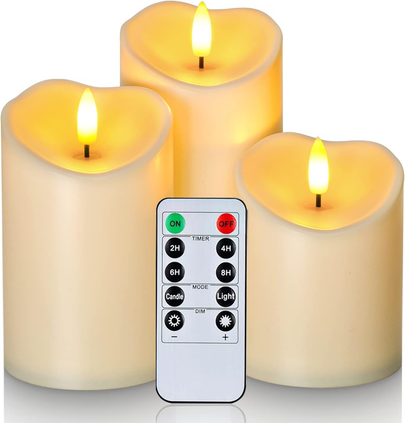 Homemory Black Flameless Candles, Halloween Candles Battery Operated with Remote and Timer, Flickering LED Pillar Candle for Theme Party, Holiday Decor, Set of 3