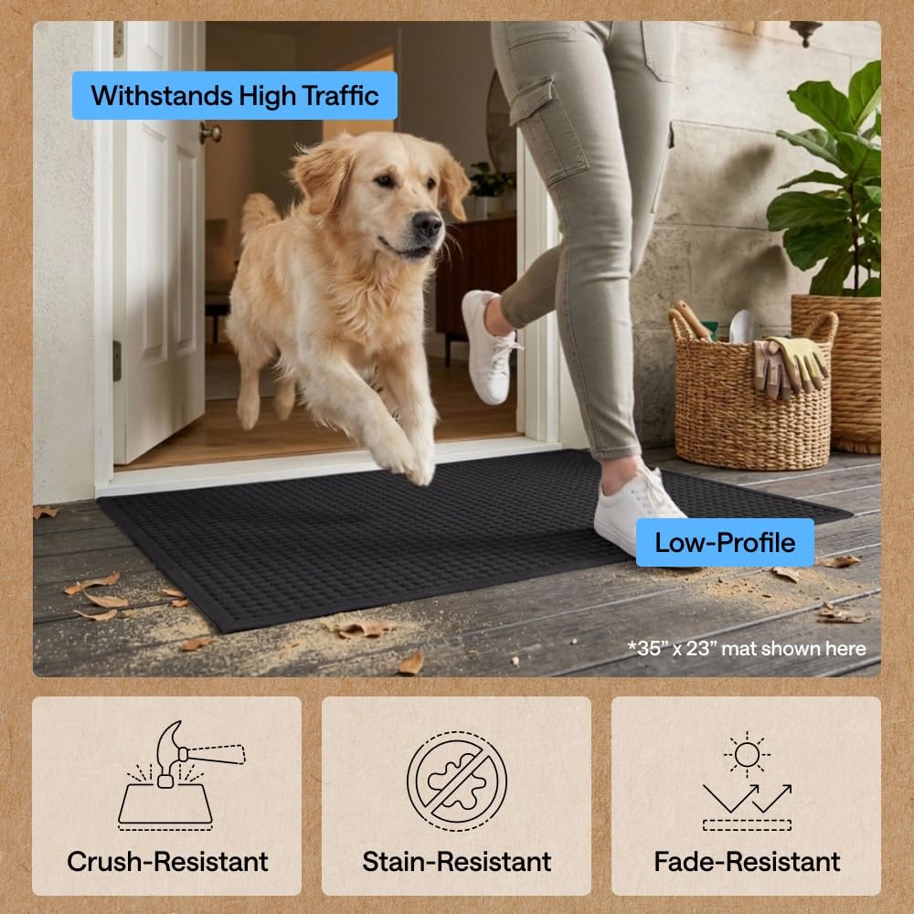 GORILLA GRIP® Ultra Absorbent Front Door Mat Outside Entrance, Traps Dirt and Moisture, HydroABSORB Indoor Outdoor Doormat Holds Up to 1.7 Cups Water, Stain and Fade Resistant Welcome Mat, 29x17 Black