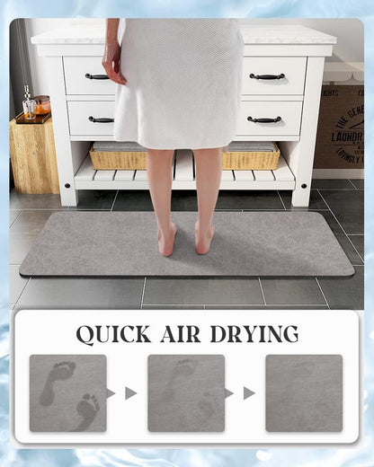 MontVoo -Bath Mat-Rubber Backing Non SlipThin Bathroom Rugs Fit Under Door- Quick Dry Absorbent Faux Suede Surface Grey Bathroom Floor Mats-Shower Rug for in Front of Bathtub Shower Gray 16x24
