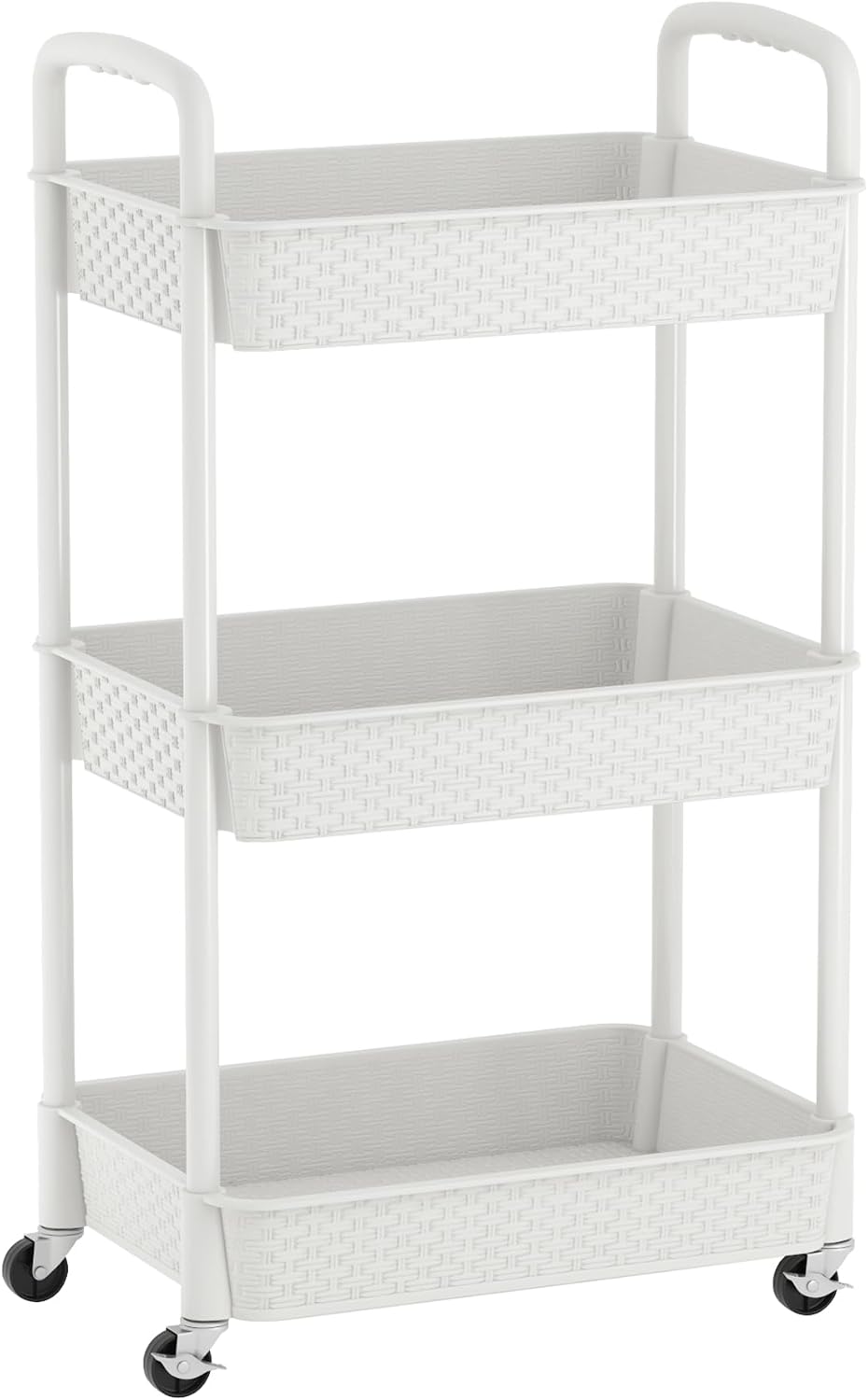 MOYIPIN 3-Tier Plastic Rolling Utility Cart with Handle,Utility Storage Cart for Office, Living Room, Kitchen,Movable Storage Organizer Shelves,White