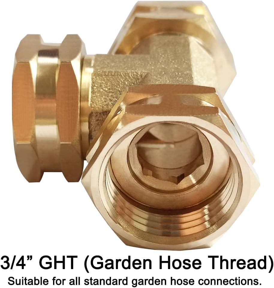 Joywayus 2PCS Brass 3/4" GHT Garden Hose Splitter Body Backyard 2 Way Y Shaped Swivel Connector Threaded Pipe Fitting Coupler Adapter with Washer