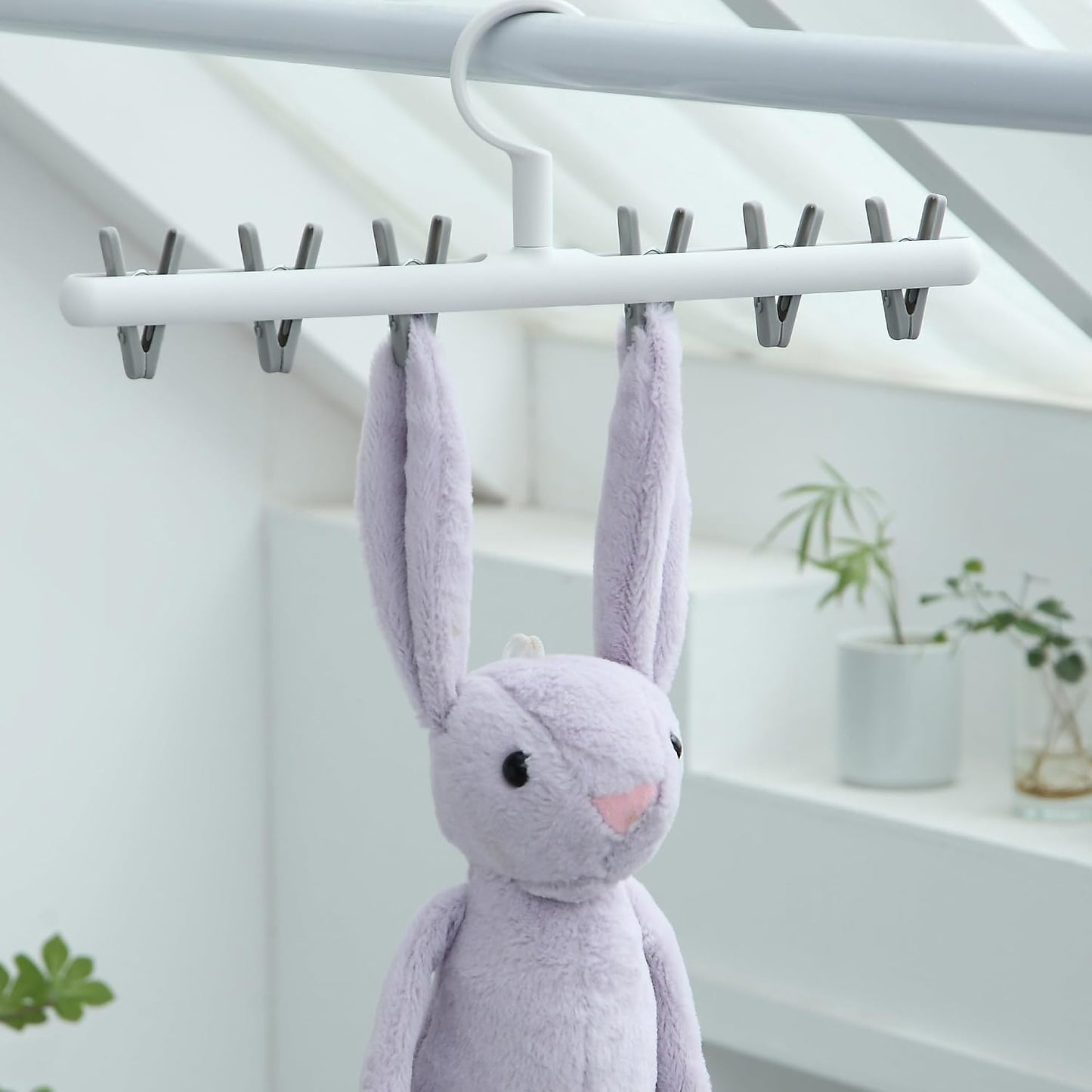 Foshine Clothes Hanger 2 Pack with 8 Clips,Clothes Drying Racks for Drying | Windproof For Drying Socks Bras Underwears Baby Clothes, Hats Scarfs Towels Pants and Gloves Diaper