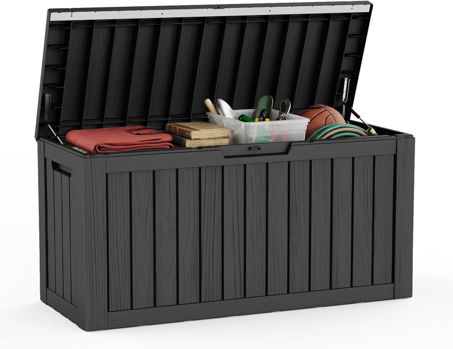 230 Gallon Large Outdoor Storage Box Waterproof, UV Resistant Resin Deck Box with Hydraulic Rod & Lockable Latch for Patio Furniture, Outside Storage Box for Garden Tools, Patio Cushions, Black