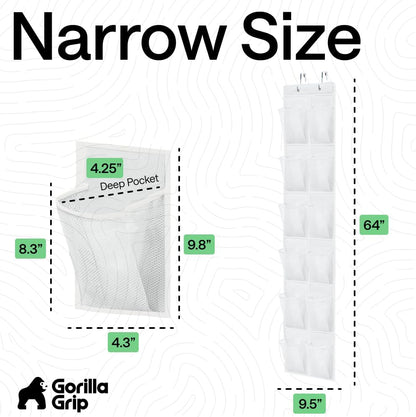 GORILLA GRIP Over the Door Shoe Organizer, 24 Large Breathable Mesh Pockets, Space Saving Hanging Storage Holder, Closet Rack Hanger Holds Up to 40 lbs, Hangs on Closets for Shoes, Accessories, Grey