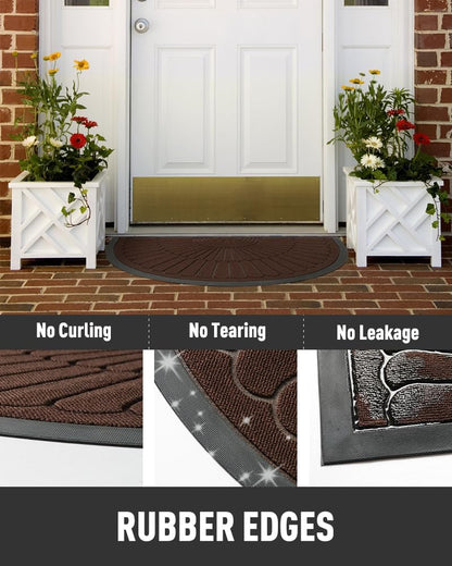 tchdio Door Mat Outdoor Indoor Entrance Doormat-Semicircular Durable Rubber Non Slip Front Door Mat for Outside Inside Entry Entryway Dirt Trapper WelcomeMat for Muddy Paws and Shoes-Black 17”x30”