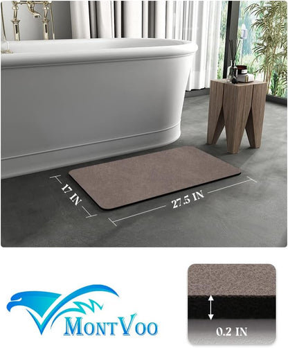 MontVoo -Bath Mat-Rubber Backing Non SlipThin Bathroom Rugs Fit Under Door- Quick Dry Absorbent Faux Suede Surface Grey Bathroom Floor Mats-Shower Rug for in Front of Bathtub Shower Gray 16x24