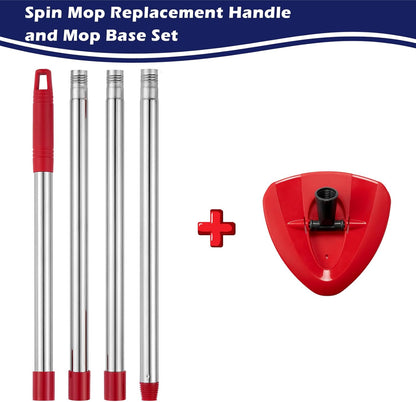 Mop Handle Compatible with O-Cedar EasyWring Spin System, Spin Mop Replacement Handle & Base, 4-Section Stainless Steel Mop Stick Pole & Base