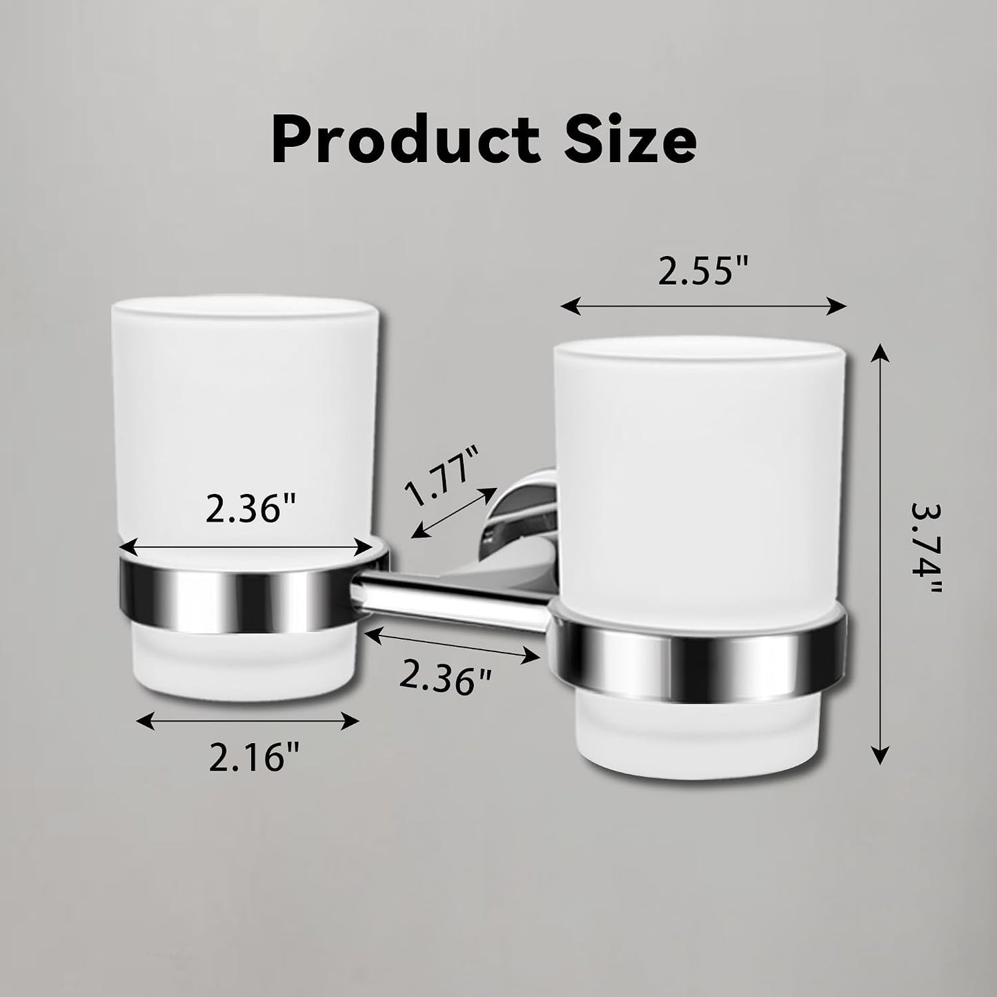 Bathroom Toothbrush Holders Set - Wall Mounted Tooth Brush Holder with Glass Toothpaste Cup, Stainless Steel Toothbrush Caddy Storage for Kids & Adult (Single)