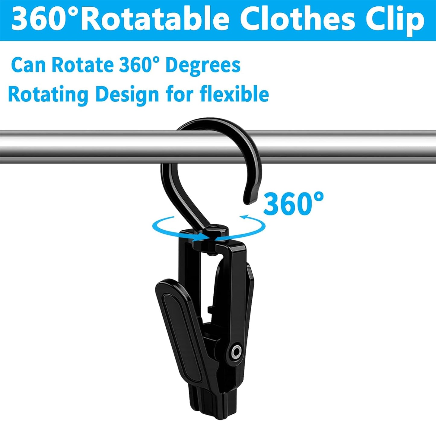 VinBee 20 PCS Laundry Hooks with Clips Super Strong Plastic Home Travel Swivel Hanging Hanger Closet Organizer Clamps Socks Boot Bras Towels for Bathroom Wardrobe Kitchen Office - 4.3 Inches (Black)