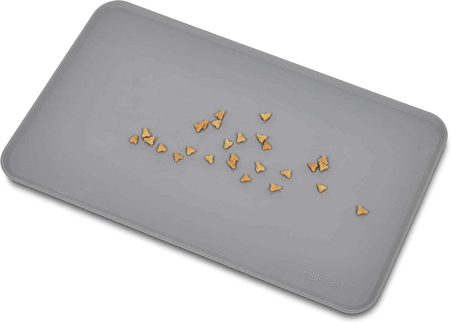 Amazon Basics Waterproof Non-Slip Silicone Pet Feeding Mat with Raised Edges for Food and Water Bowls, Easy to Clean Pet Placemat to Protect Floors, 18.5" x 11.5", Black