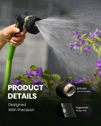 RAINPOINT Garden Hose Nozzle Heavy Duty - 100% Metal Thumb Control Spray Nozzles for Garden Hose High Pressure, 10 Patterns Water Hose Nozzle for Car Wash, Watering Lawn and Pets, Green