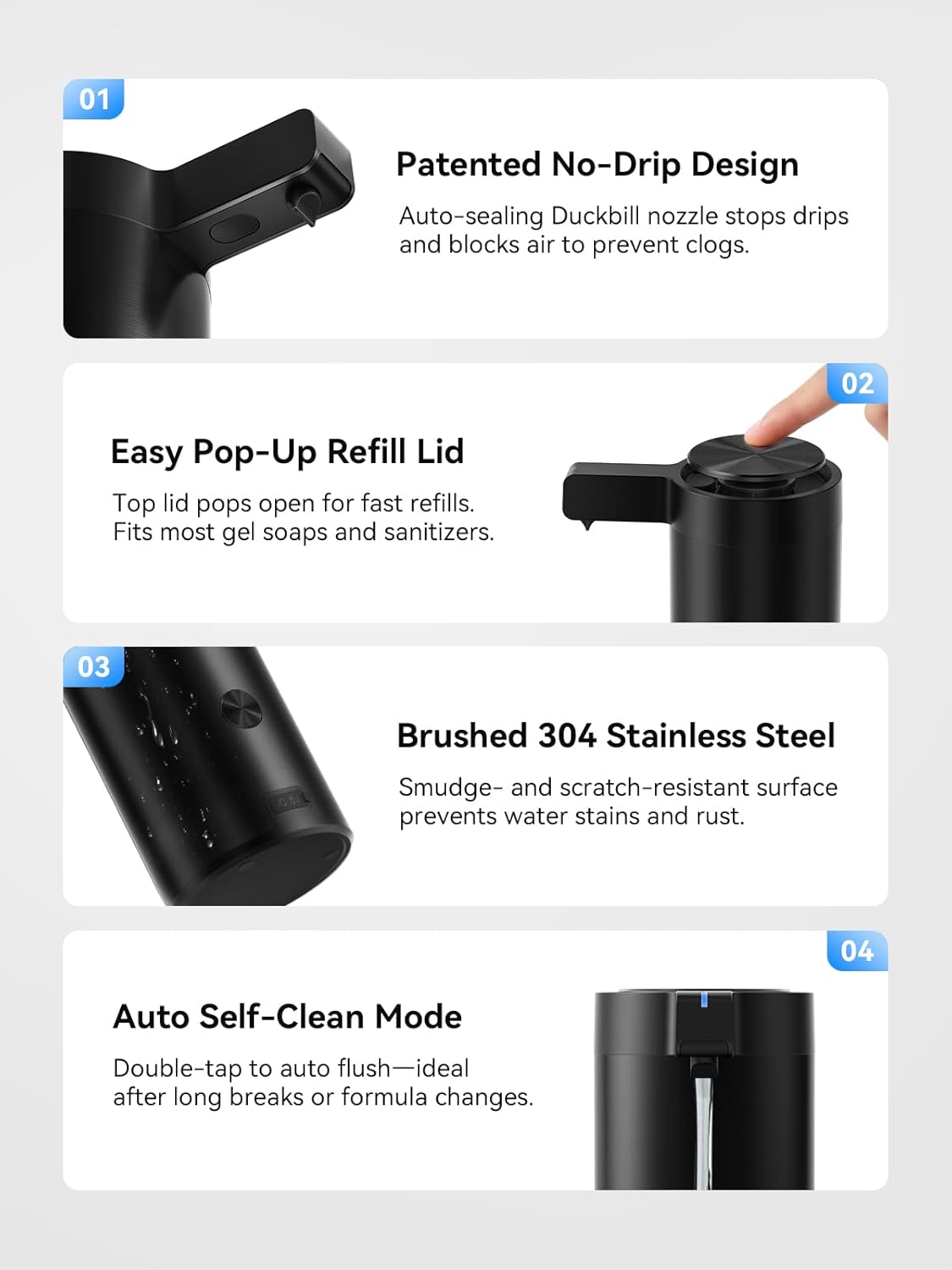 SUNLY Touchless Automatic Soap Dispenser – Clog-Free Pump, 0.2s Fast Sensor, USB-C Rechargeable, Smudge-Resistant Stainless Steel, for Kitchen & Bathroom Soap Dispenser