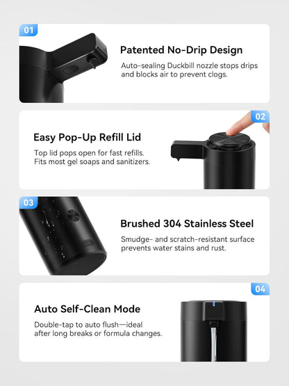SUNLY Touchless Automatic Soap Dispenser – Clog-Free Pump, 0.2s Fast Sensor, USB-C Rechargeable, Smudge-Resistant Stainless Steel, for Kitchen & Bathroom Soap Dispenser
