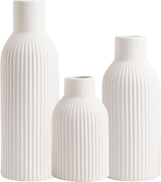 Joeabor Ceramic Vase Set of 3 - Handcrafted Ceramic Vases for Home Decor & Shelf - Modern Farmhouse Decor for Kitchen, Office, Bedroom & Living Room Decorative Objects for Mantel, Table Centerpieces