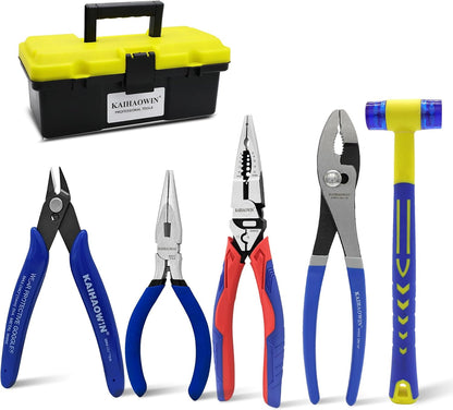 KAIHAOWIN 11-Piece Home Tool Kit with Carry Case - CR-V Steel Pliers Set, Wrench, Hammer, Screwdriver & Wire Cutter for DIY Repair, Automotive, Plumbing & Household Maintenance