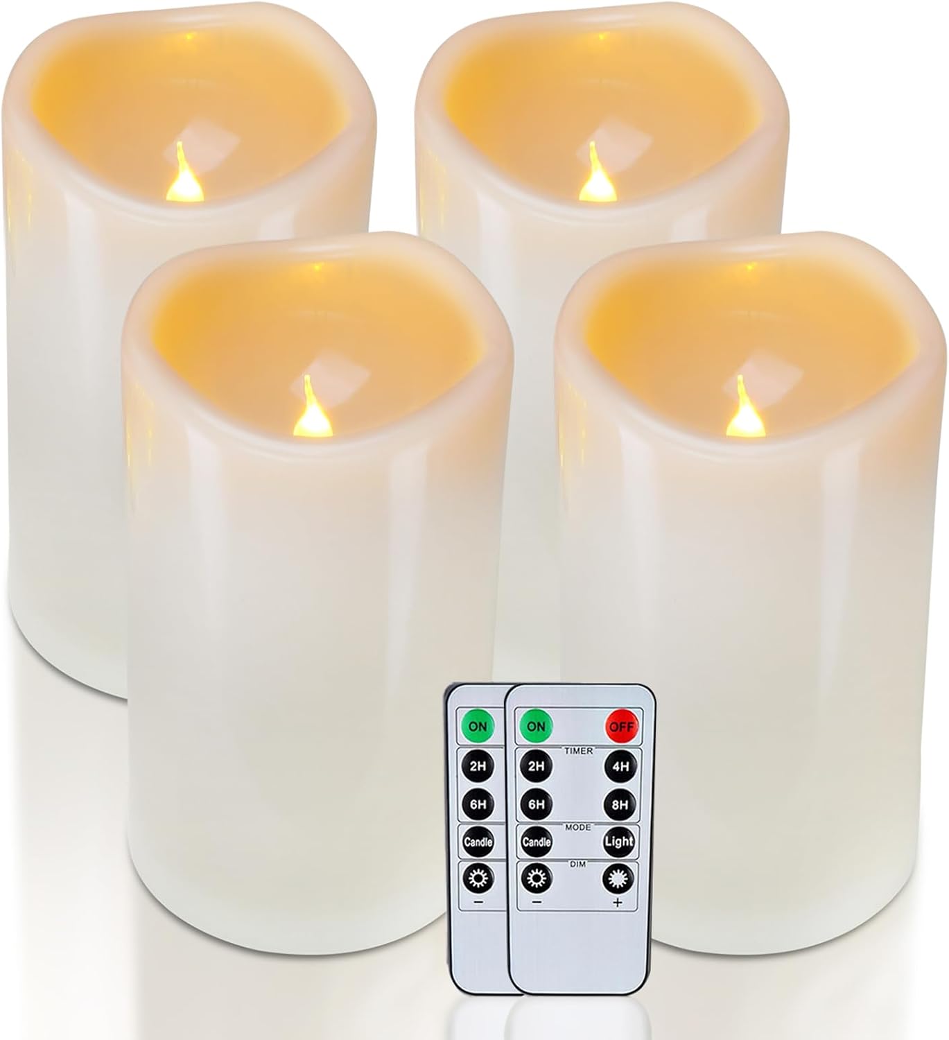 Homemory 6" 8" 10" x 4" Waterproof Outdoor Flameless Candles, Battery Operated Flickering LED Pillar Candles with Remote and Timers for Indoor, Plastic, Ivory White