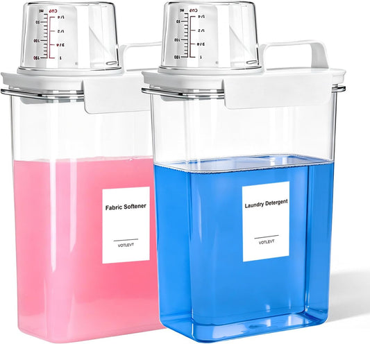 60OZ Liquid Laundry Detergent Dispenser, Laundry Soap Dispenser, Clear Plastic Fabric Softener Holder and Container, Laundry Room Organization and Storage, 2 Pack