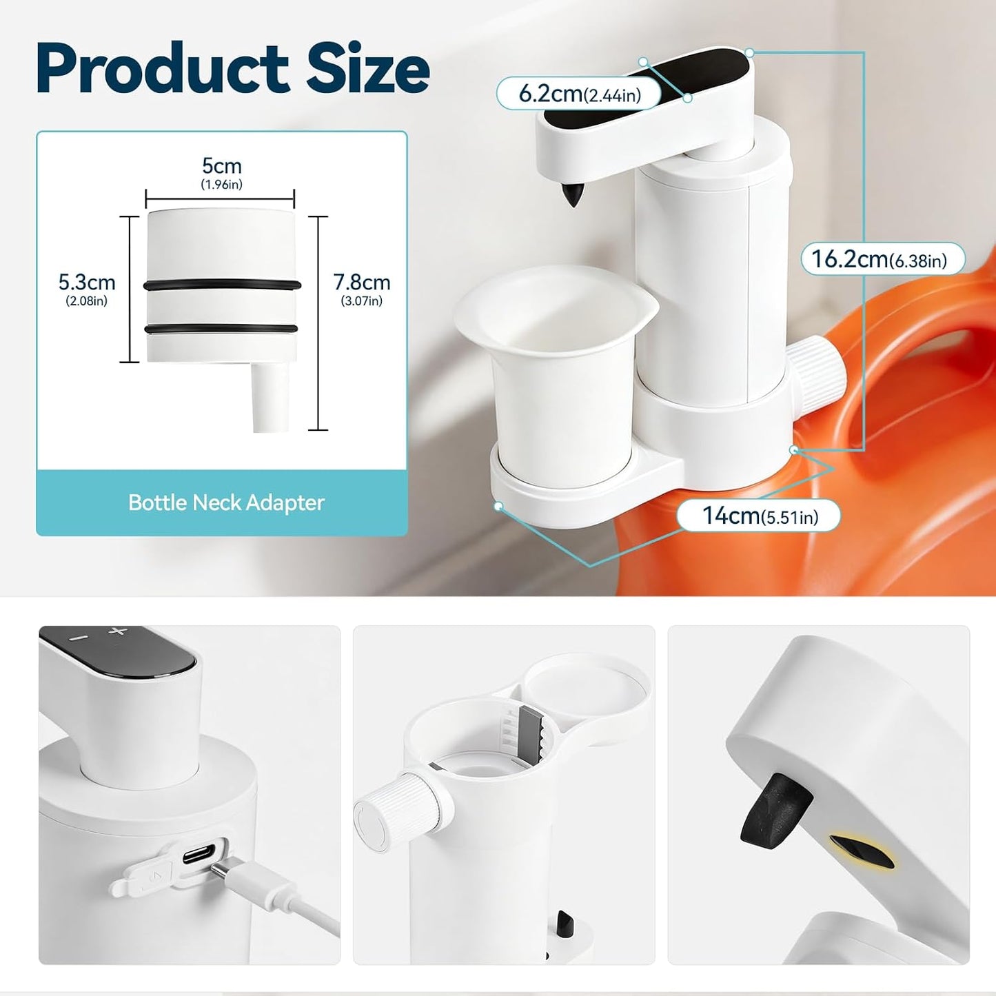 Electric Laundry Detergent Dispenser, Automatic Laundry Dispenser for Liquid Detergent, with Bottle Adapter, USB Recharg 8ml/s Flow, 5 Mode Smart Laundry Soap Pump for Laundry Room Organization, White